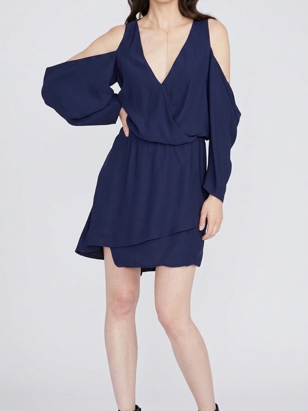 RACHEL Rachel Roy Navy Cold-Shoulder V-Neck Mini Dress